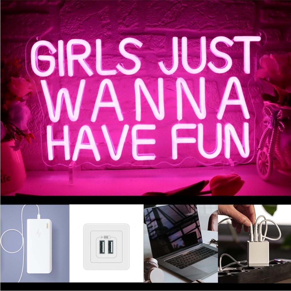 Neon Girls Just Wanna Have Fun Neon Pink LED Light Wall Wedding Party Bday Decor - Picture 4 of 7